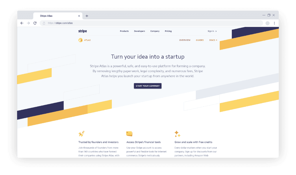 Stripe Atlas - Custonext voorbeelden van productpaginas voor B2B